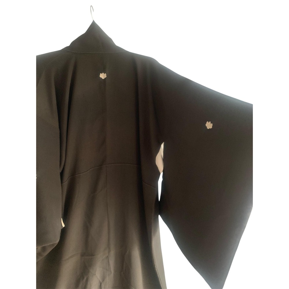 Vintage Silk Kimono Furisode Robe Unisex OS Black Excellent Embroidered Japan - Picture 7 of 13